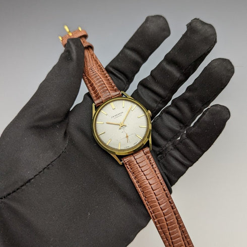 British vintage Benson men's wristwatch gold plated case 17 stones works well